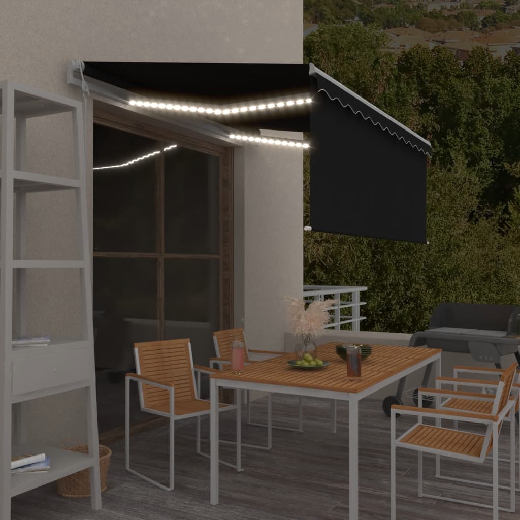 Luifel automatisch met gordijn LED windsensor 3x2,5 m antraciet is nu te koop bij PeponiXL, paradijselijk wonen!
