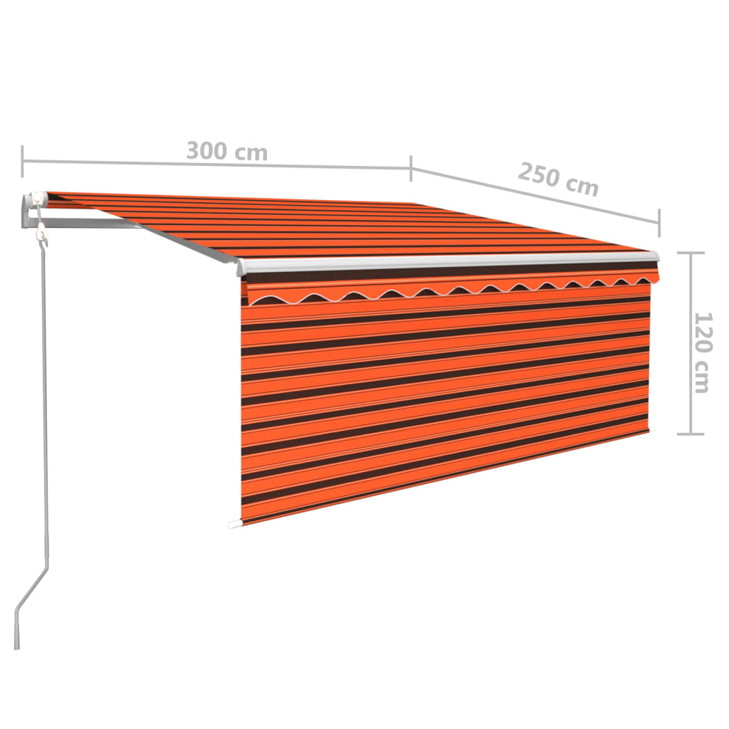 Luifel met rolgordijn, LED en windsensor 3x2,5 m oranje bruin is nu te koop bij PeponiXL, paradijselijk wonen!