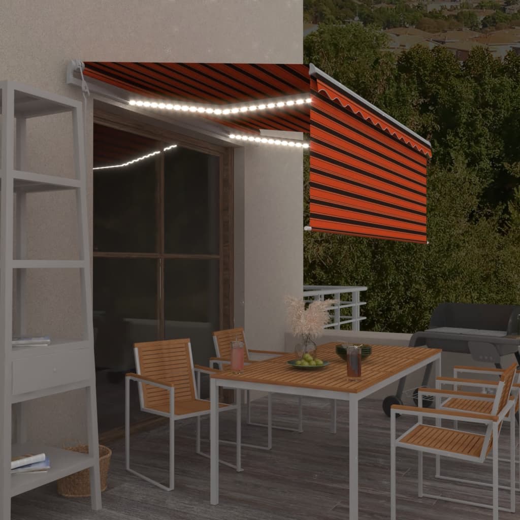 Luifel met rolgordijn, LED en windsensor 3x2,5 m oranje bruin is nu te koop bij PeponiXL, paradijselijk wonen!
