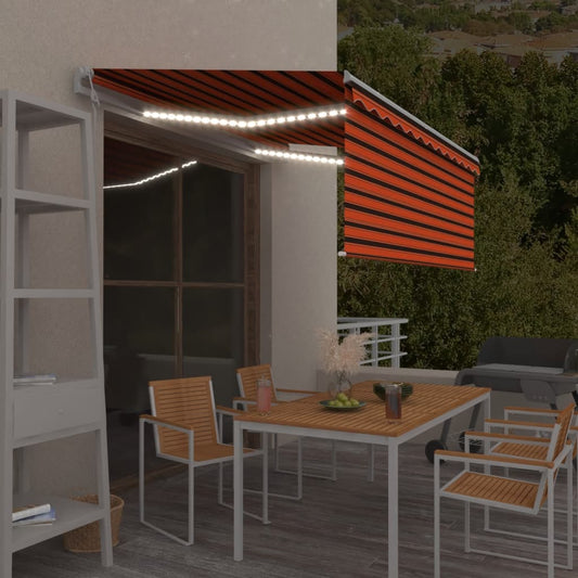 Luifel met rolgordijn, LED en windsensor 3x2,5 m oranje bruin is nu te koop bij PeponiXL, paradijselijk wonen!