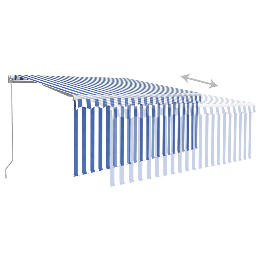 Luifel handmatig uittrekbaar met rolgordijn 3,5x2,5 m blauw wit is nu te koop bij PeponiXL, paradijselijk wonen!