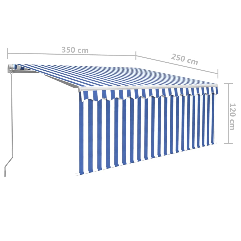 Luifel handmatig uittrekbaar met rolgordijn 3,5x2,5 m blauw wit is nu te koop bij PeponiXL, paradijselijk wonen!