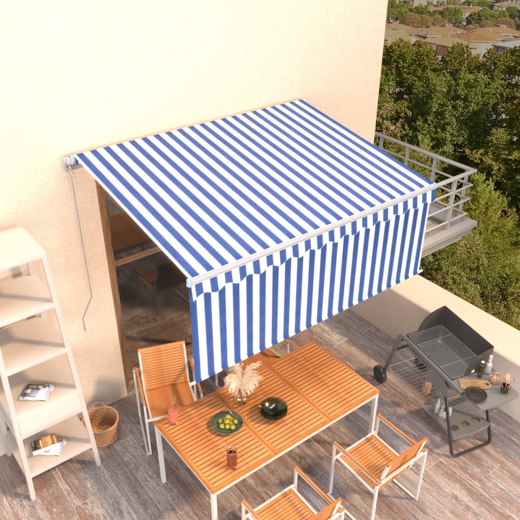 Luifel handmatig uittrekbaar met rolgordijn 3,5x2,5 m blauw wit is nu te koop bij PeponiXL, paradijselijk wonen!