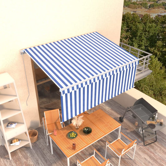 Luifel handmatig uittrekbaar met rolgordijn 3,5x2,5 m blauw wit is nu te koop bij PeponiXL, paradijselijk wonen!