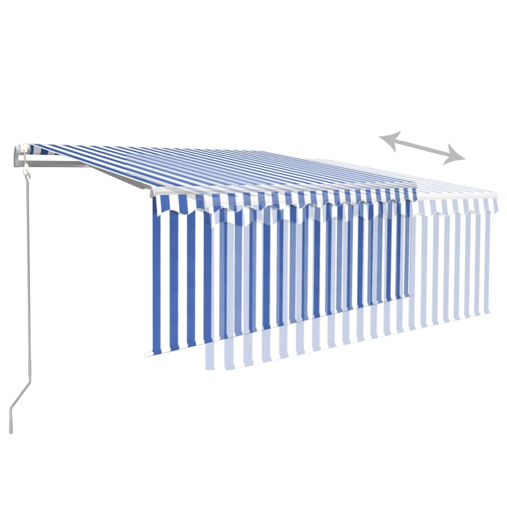 Luifel met rolgordijn, LED en windsensor 3,5x2,5 m blauw en wit is nu te koop bij PeponiXL, paradijselijk wonen!