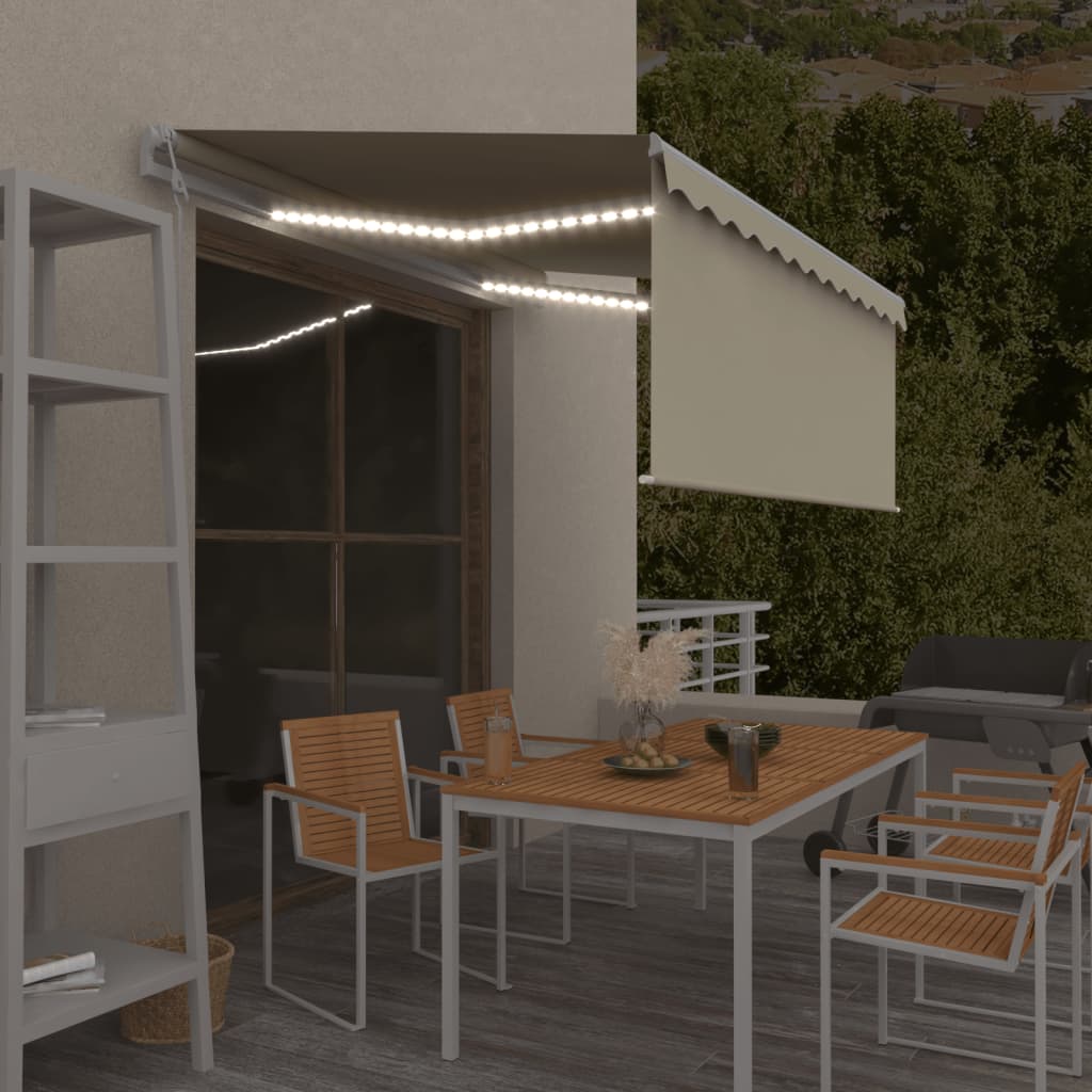 Luifel automatisch rolgordijn LED windsensor 3,5x2,5 m crème is nu te koop bij PeponiXL, paradijselijk wonen!