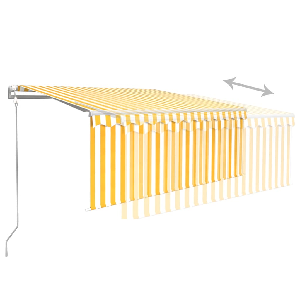 Luifel met rolgordijn, LED en windsensor 3,5x2,5 m geel en wit is nu te koop bij PeponiXL, paradijselijk wonen!