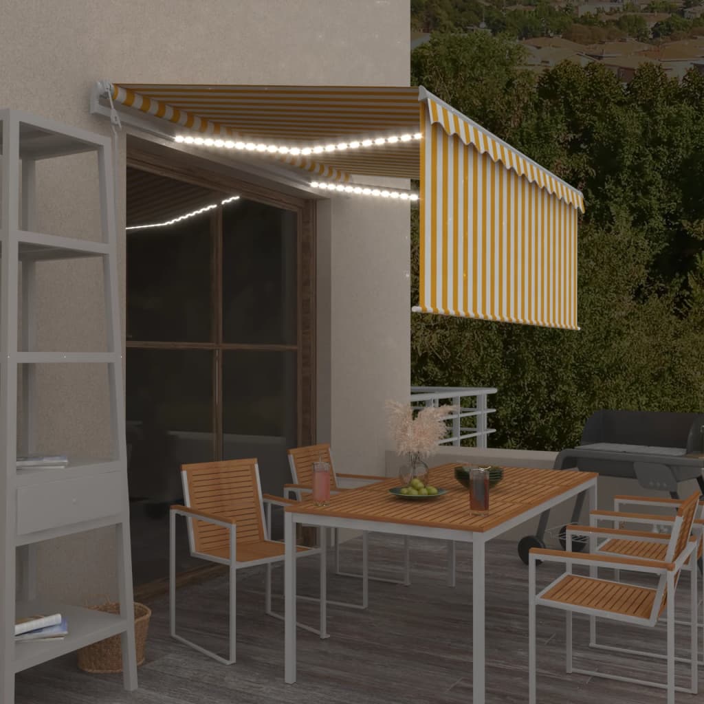 Luifel met rolgordijn, LED en windsensor 3,5x2,5 m geel en wit is nu te koop bij PeponiXL, paradijselijk wonen!