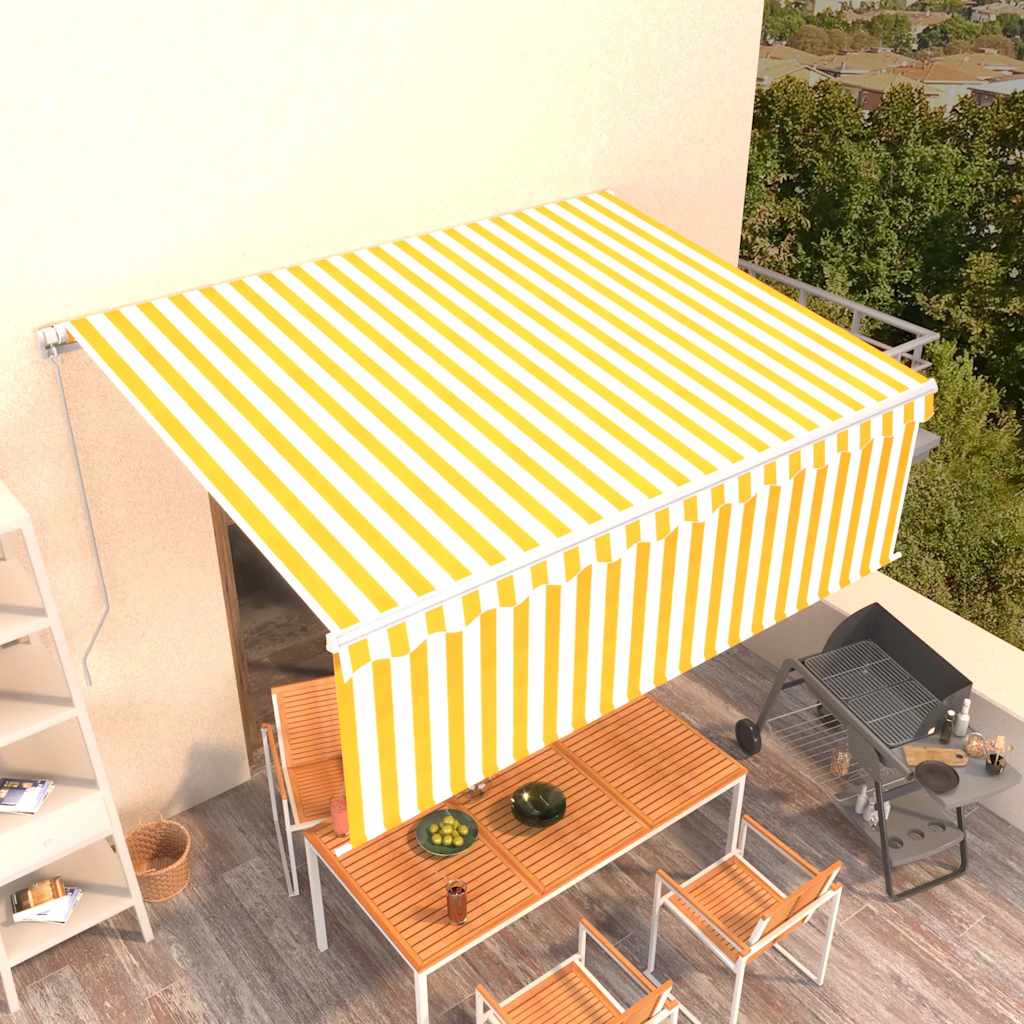 Luifel handmatig uittrekbaar met rolgordijn 4x3 m geel en wit is nu te koop bij PeponiXL, paradijselijk wonen!