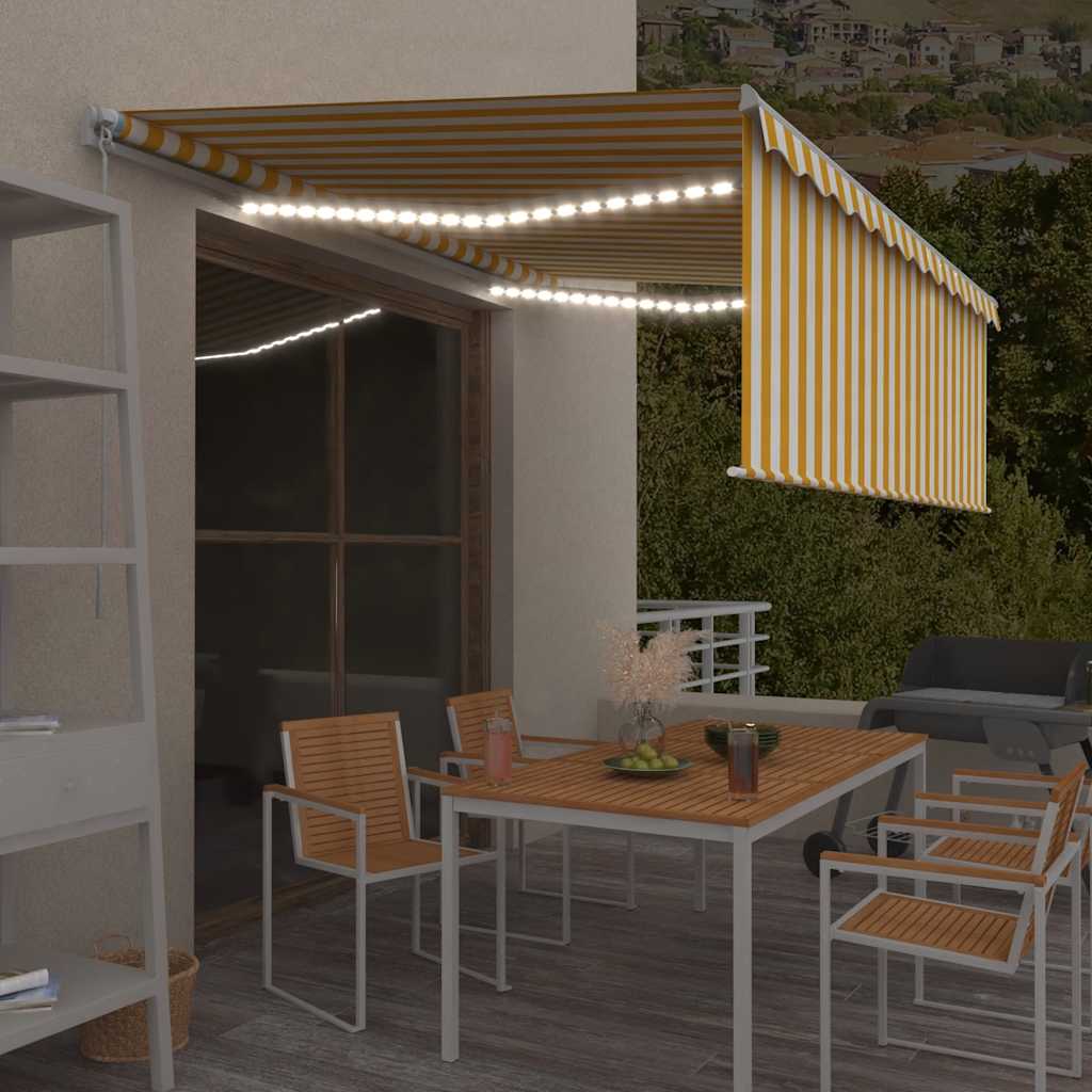 Luifel handmatig uittrekbaar met rolgordijn LED 4x3 m geel wit is nu te koop bij PeponiXL, paradijselijk wonen!