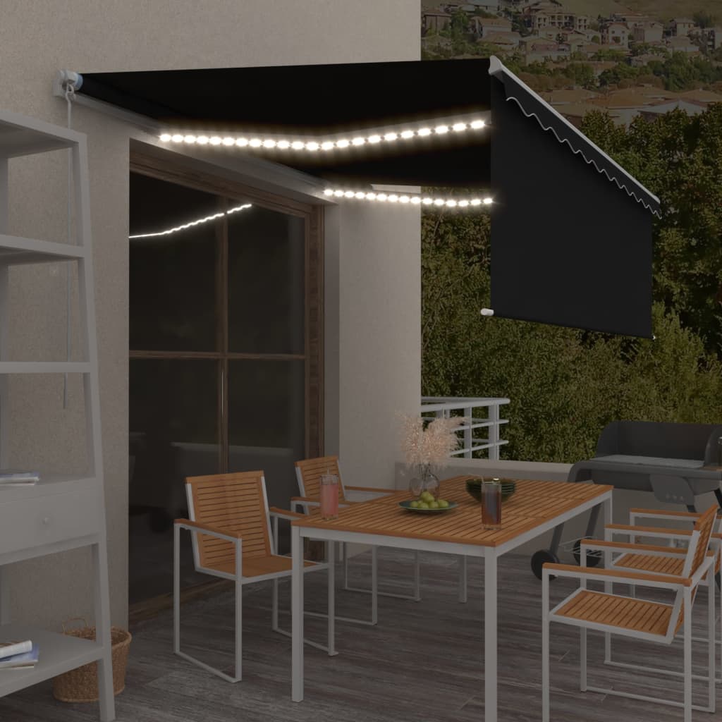 Luifel handmatig uittrekbaar met rolgordijn LED 4x3 m antraciet is nu te koop bij PeponiXL, paradijselijk wonen!