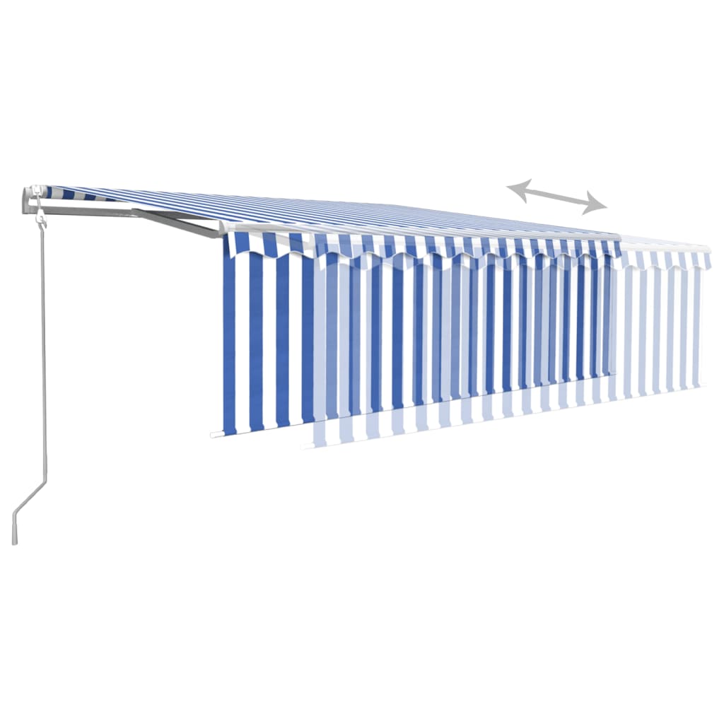 Luifel automatisch rolgordijn LED windsensor 4x3 m blauw en wit is nu te koop bij PeponiXL, paradijselijk wonen!