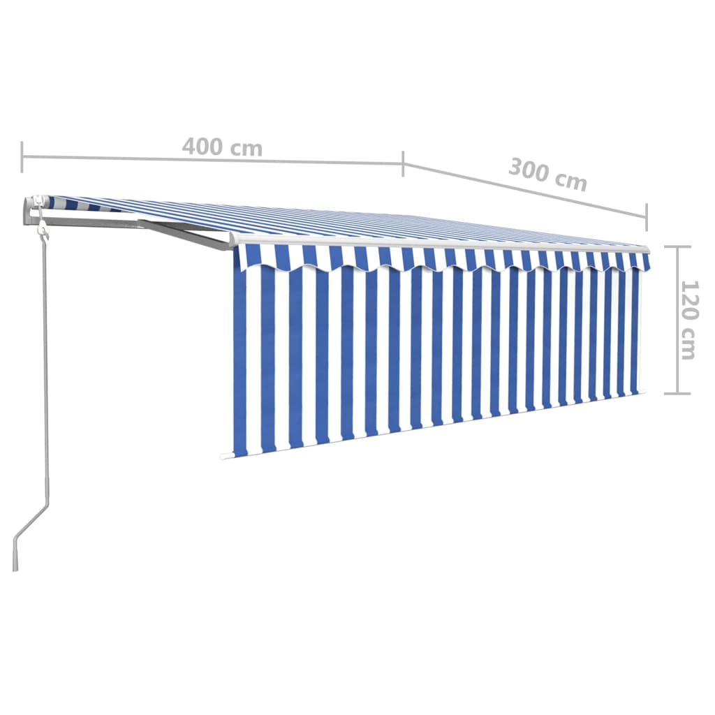 Luifel automatisch rolgordijn LED windsensor 4x3 m blauw en wit is nu te koop bij PeponiXL, paradijselijk wonen!