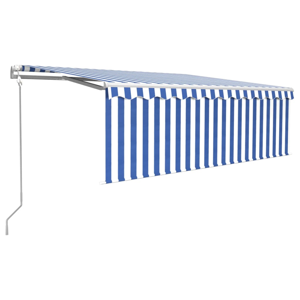 Luifel met rolgordijn, LED en windsensor 4,5x3 m blauw en wit is nu te koop bij PeponiXL, paradijselijk wonen!