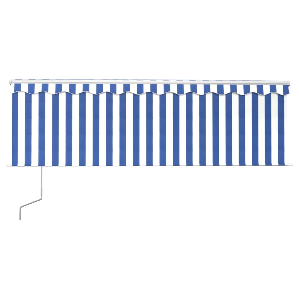 Luifel met rolgordijn, LED en windsensor 4,5x3 m blauw en wit is nu te koop bij PeponiXL, paradijselijk wonen!
