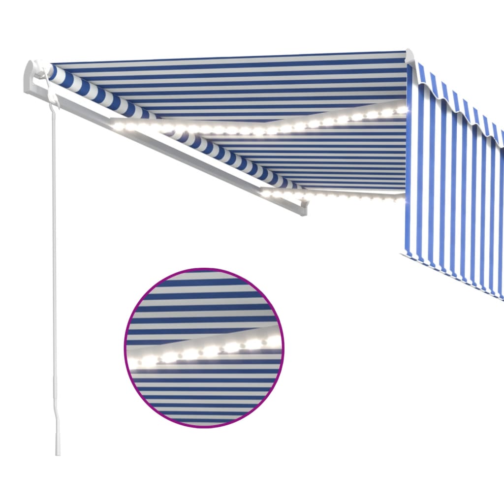 Luifel met rolgordijn, LED en windsensor 4,5x3 m blauw en wit is nu te koop bij PeponiXL, paradijselijk wonen!