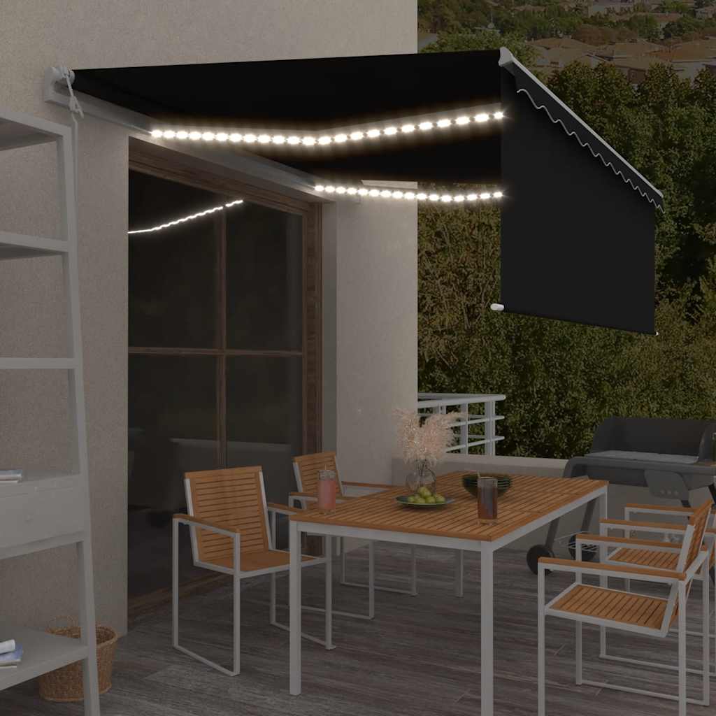 Luifel automatisch met gordijn LED windsensor 4,5x3 m antraciet is nu te koop bij PeponiXL, paradijselijk wonen!