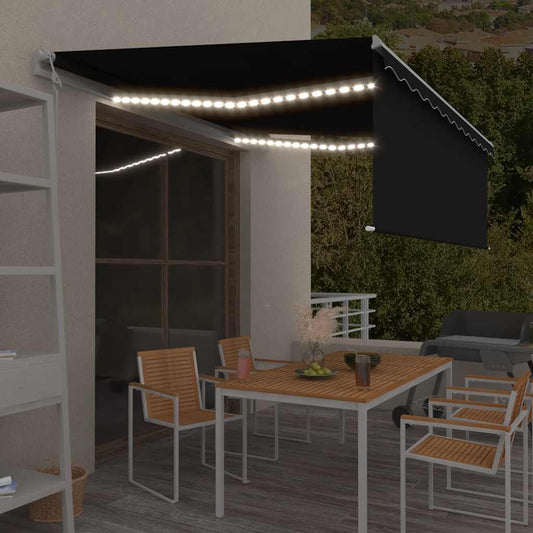 Luifel automatisch met gordijn LED windsensor 4,5x3 m antraciet is nu te koop bij PeponiXL, paradijselijk wonen!