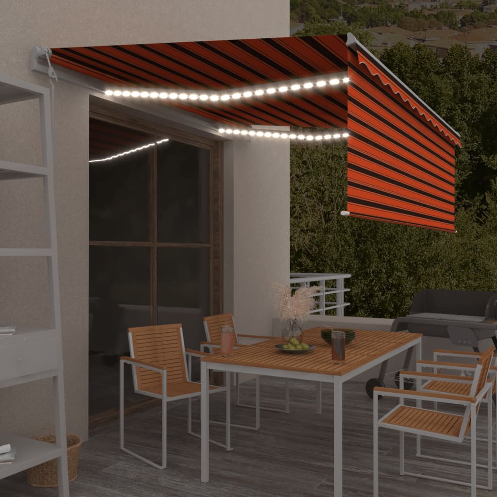 Luifel met rolgordijn, LED en windsensor 4,5x3 m oranje bruin is nu te koop bij PeponiXL, paradijselijk wonen!