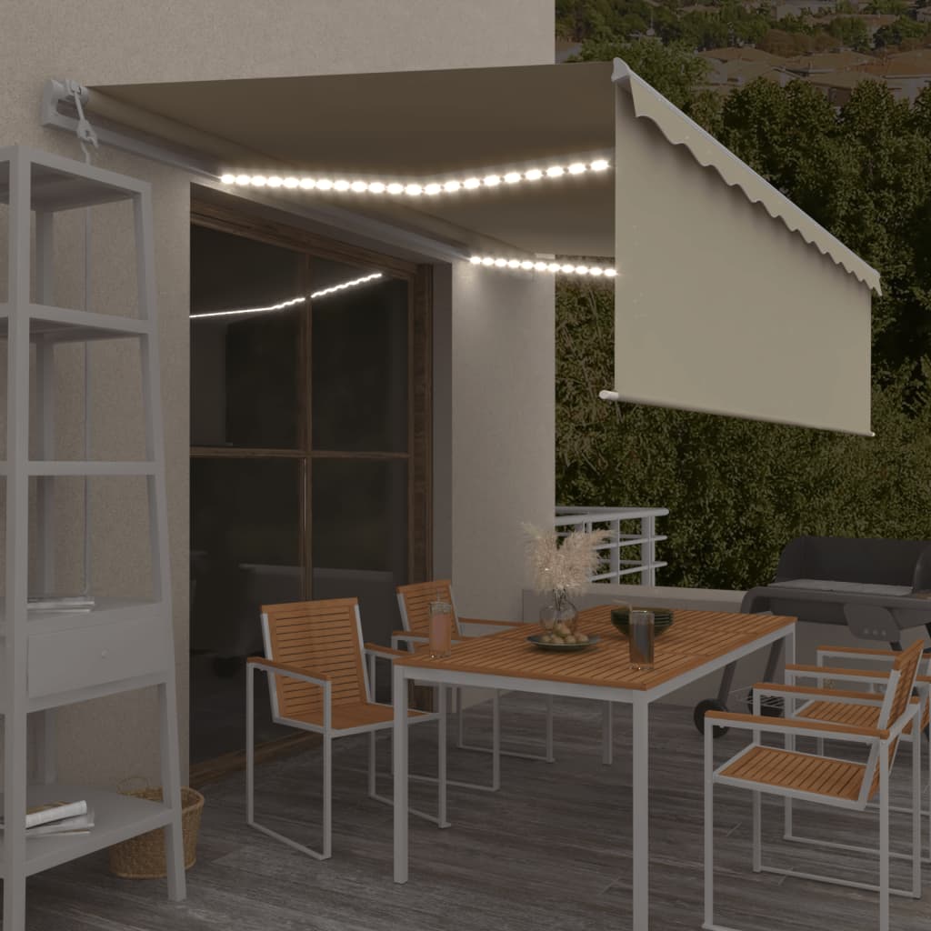 Luifel automatisch met rolgordijn LED windsensor 5x3 m crème is nu te koop bij PeponiXL, paradijselijk wonen!