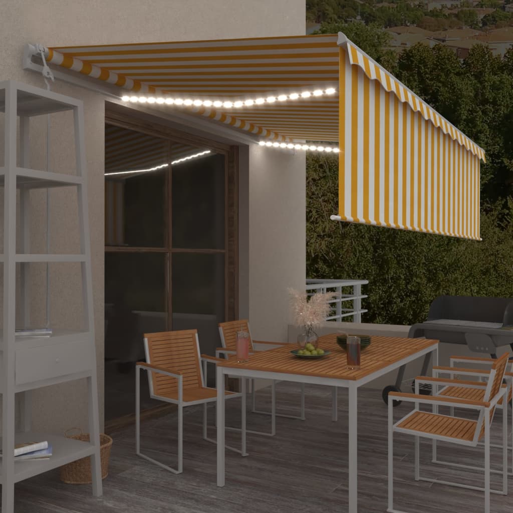 Luifel automatisch rolgordijn LED windsensor 5x3 m geel en wit is nu te koop bij PeponiXL, paradijselijk wonen!