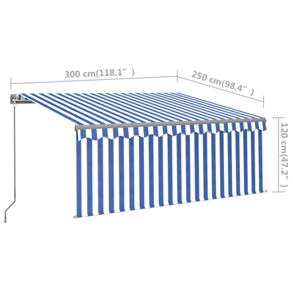 Luifel handmatig uittrekbaar met rolgordijn 3x2,5 m blauw wit is nu te koop bij PeponiXL, paradijselijk wonen!