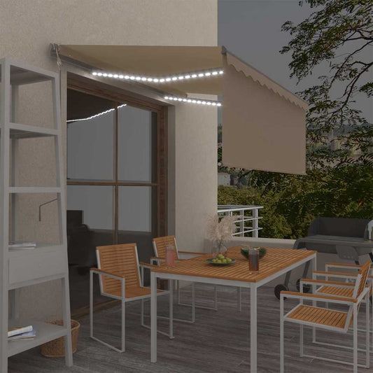 Luifel automatisch met rolgordijn LED windsensor 3x2,5 m crème is nu te koop bij PeponiXL, paradijselijk wonen!