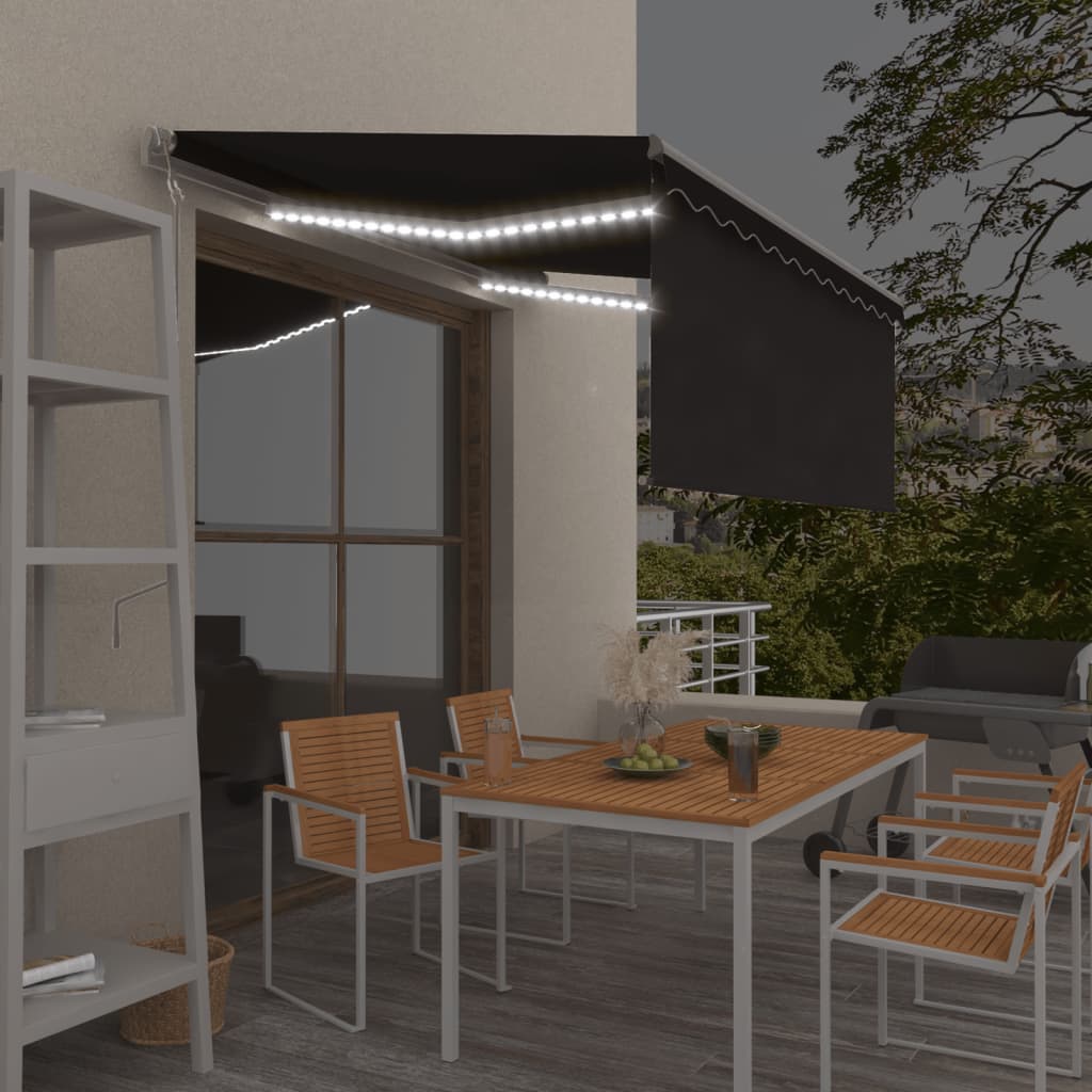 Luifel automatisch met gordijn LED windsensor 3x2,5 m antraciet is nu te koop bij PeponiXL, paradijselijk wonen!