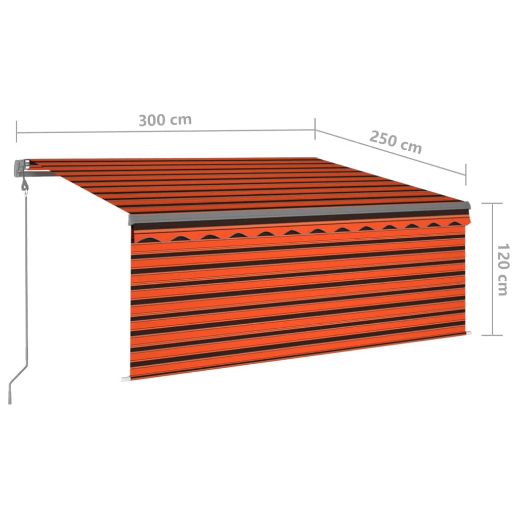 Luifel met rolgordijn, LED en windsensor 3x2,5 m oranje bruin is nu te koop bij PeponiXL, paradijselijk wonen!