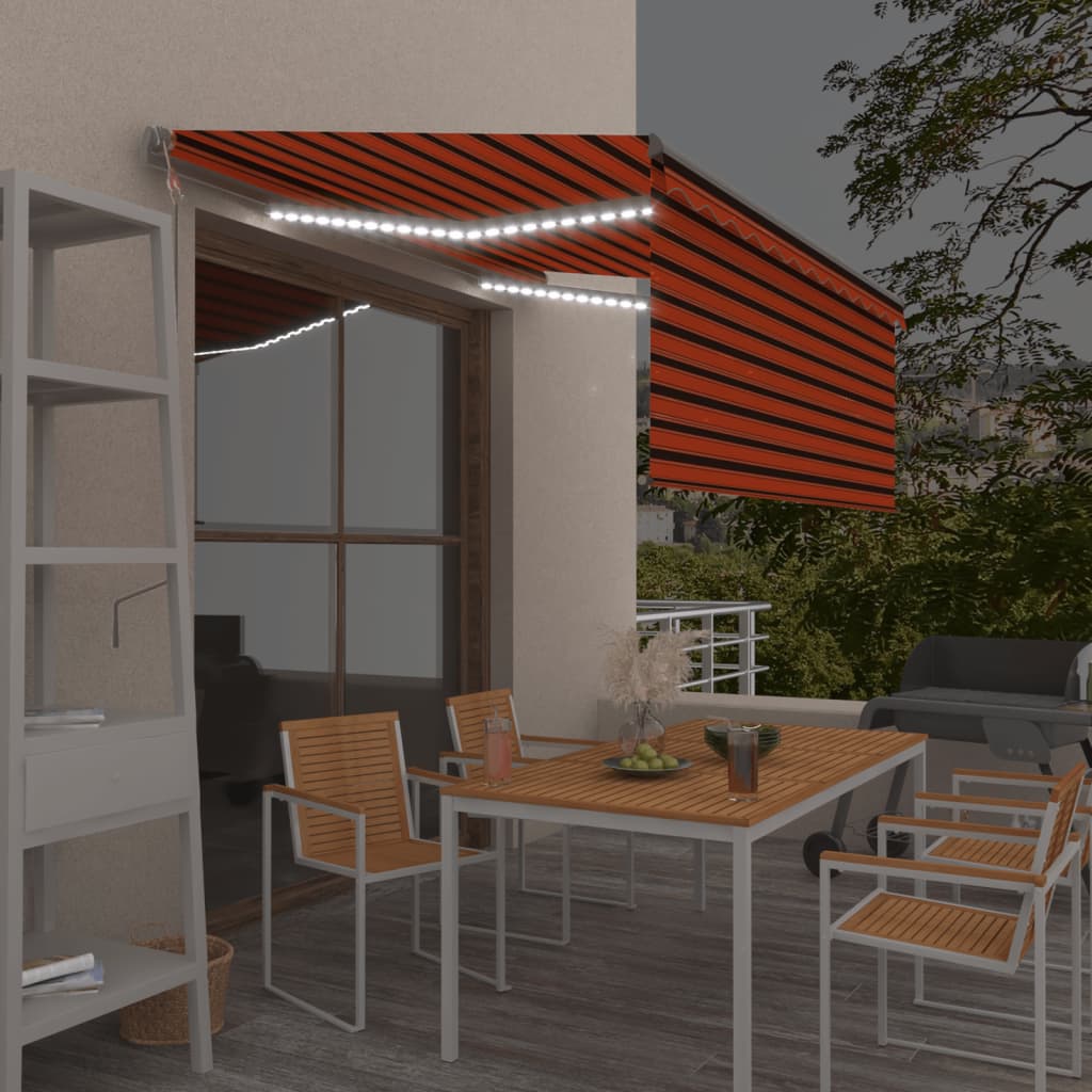 Luifel met rolgordijn, LED en windsensor 3x2,5 m oranje bruin is nu te koop bij PeponiXL, paradijselijk wonen!