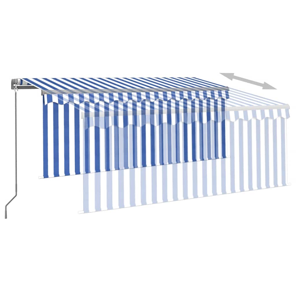 Luifel handmatig uittrekbaar met rolgordijn 3,5x2,5 m blauw wit is nu te koop bij PeponiXL, paradijselijk wonen!