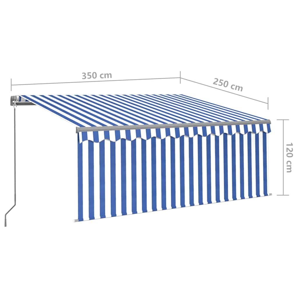 Luifel handmatig uittrekbaar met rolgordijn 3,5x2,5 m blauw wit is nu te koop bij PeponiXL, paradijselijk wonen!