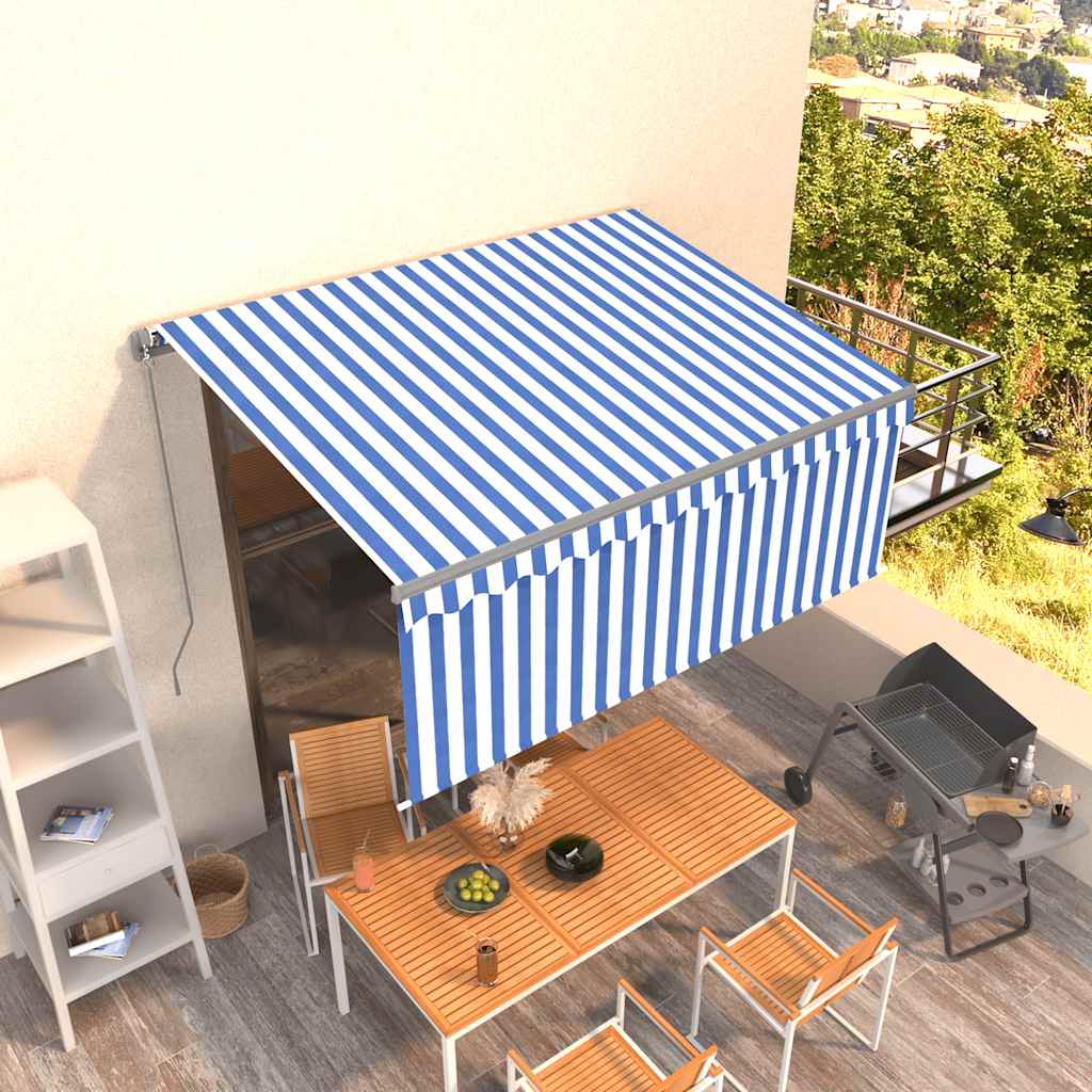 Luifel handmatig uittrekbaar met rolgordijn 3,5x2,5 m blauw wit is nu te koop bij PeponiXL, paradijselijk wonen!