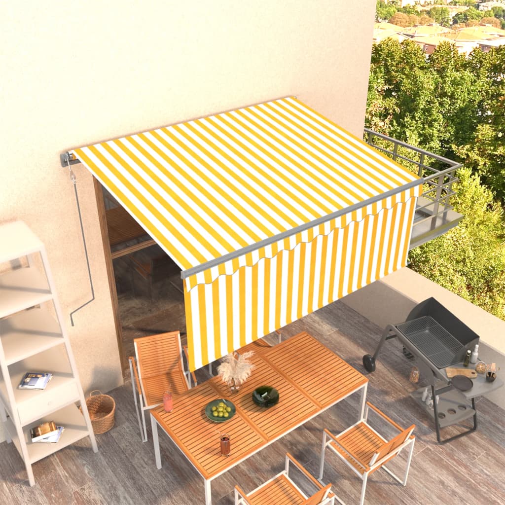Luifel automatisch uittrekbaar rolgordijn 3,5x2,5 m geel en wit is nu te koop bij PeponiXL, paradijselijk wonen!