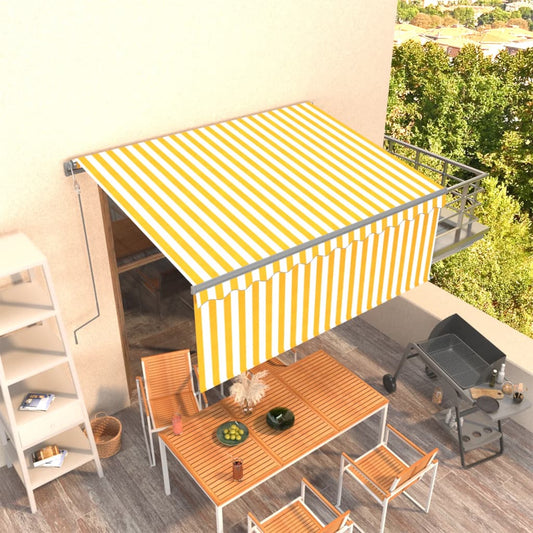Luifel automatisch uittrekbaar rolgordijn 3,5x2,5 m geel en wit is nu te koop bij PeponiXL, paradijselijk wonen!