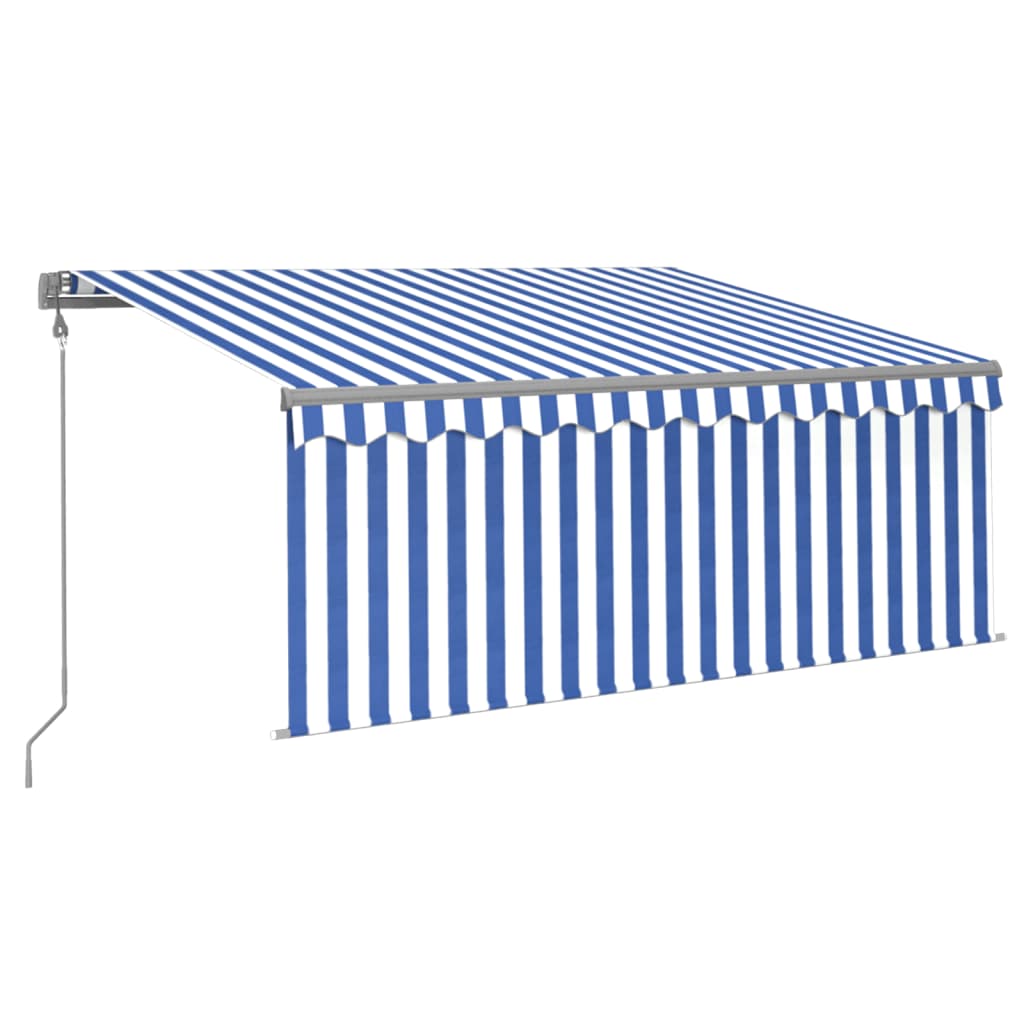 Luifel met rolgordijn, LED en windsensor 3,5x2,5 m blauw en wit is nu te koop bij PeponiXL, paradijselijk wonen!