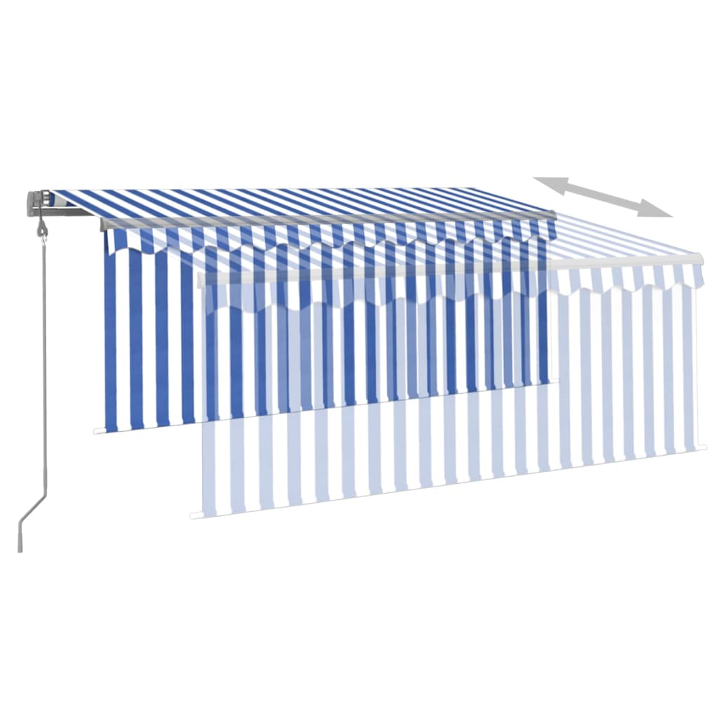 Luifel met rolgordijn, LED en windsensor 3,5x2,5 m blauw en wit is nu te koop bij PeponiXL, paradijselijk wonen!