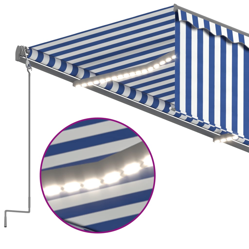 Luifel met rolgordijn, LED en windsensor 3,5x2,5 m blauw en wit is nu te koop bij PeponiXL, paradijselijk wonen!