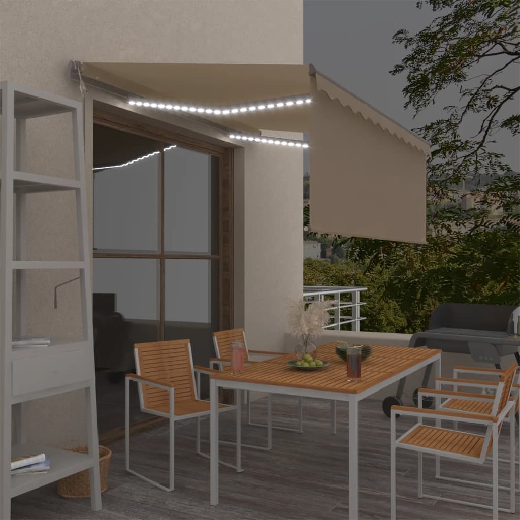 Luifel automatisch rolgordijn LED windsensor 3,5x2,5 m crème is nu te koop bij PeponiXL, paradijselijk wonen!