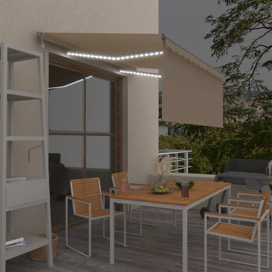 Luifel automatisch rolgordijn LED windsensor 3,5x2,5 m crème is nu te koop bij PeponiXL, paradijselijk wonen!
