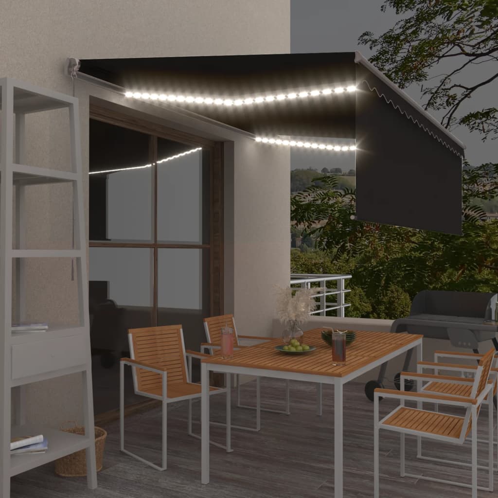 Luifel handmatig uittrekbaar met rolgordijn LED 4x3 m antraciet is nu te koop bij PeponiXL, paradijselijk wonen!