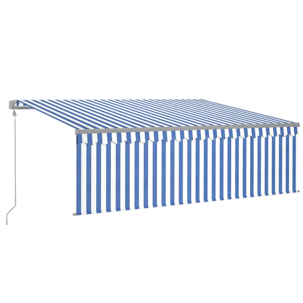 Luifel automatisch rolgordijn LED windsensor 4x3 m blauw en wit is nu te koop bij PeponiXL, paradijselijk wonen!