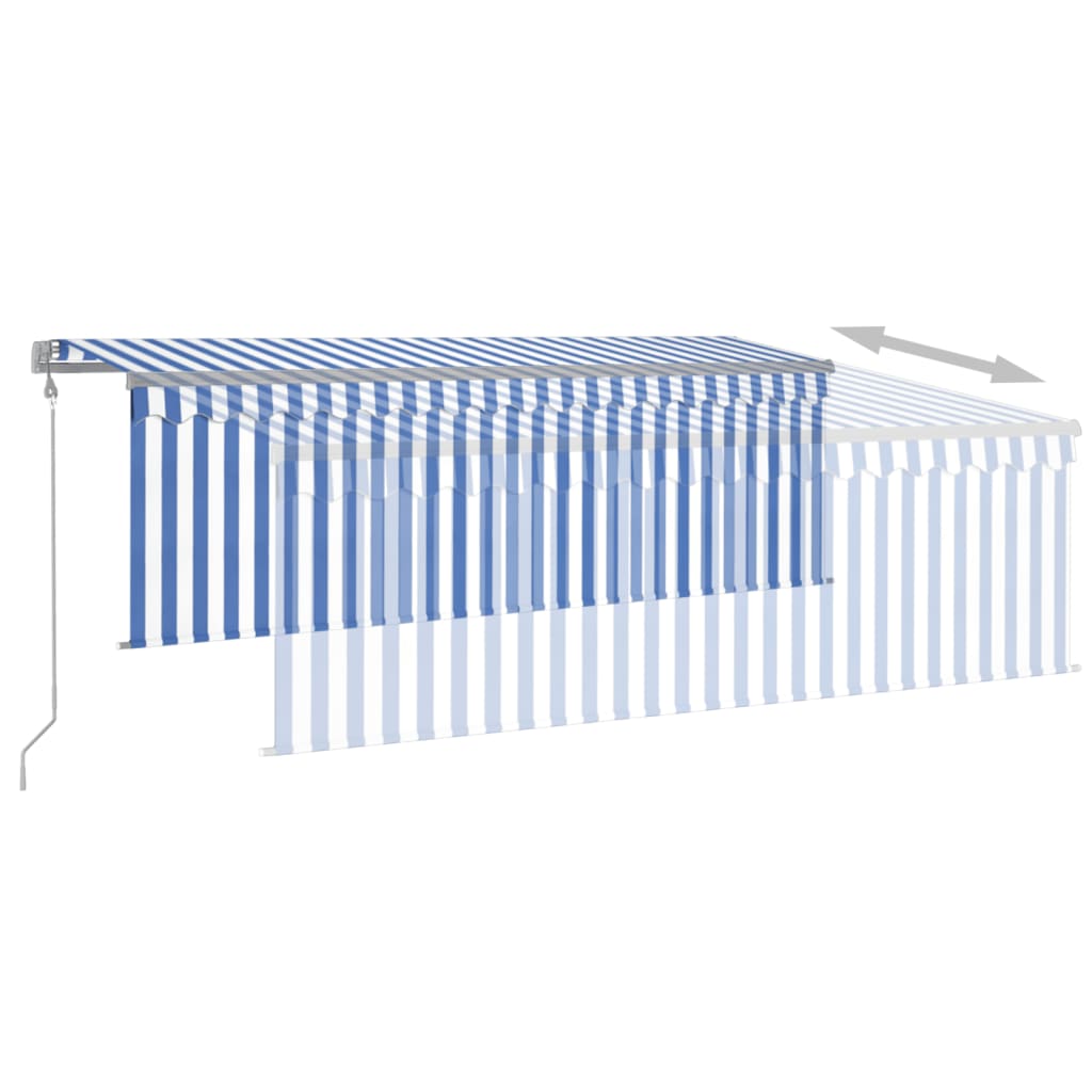 Luifel automatisch rolgordijn LED windsensor 4x3 m blauw en wit is nu te koop bij PeponiXL, paradijselijk wonen!