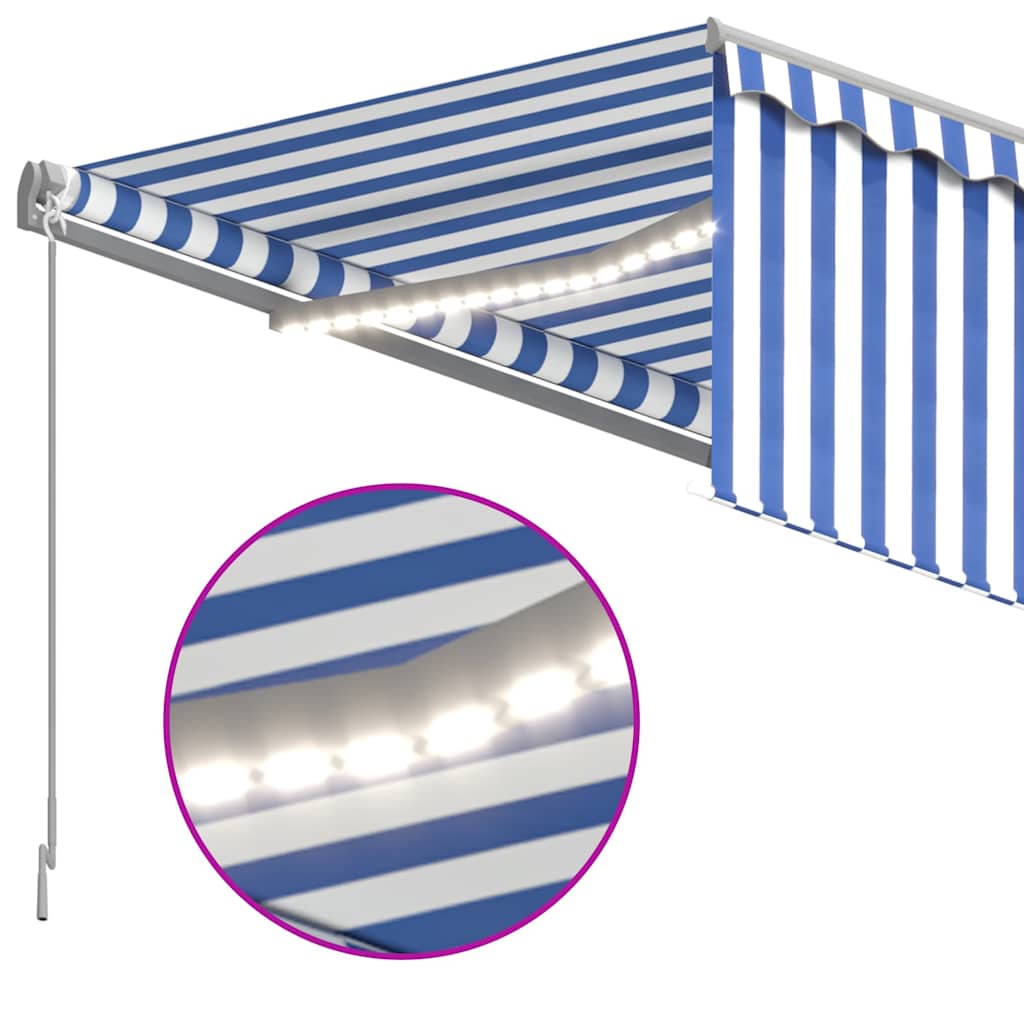 Luifel automatisch rolgordijn LED windsensor 4x3 m blauw en wit is nu te koop bij PeponiXL, paradijselijk wonen!