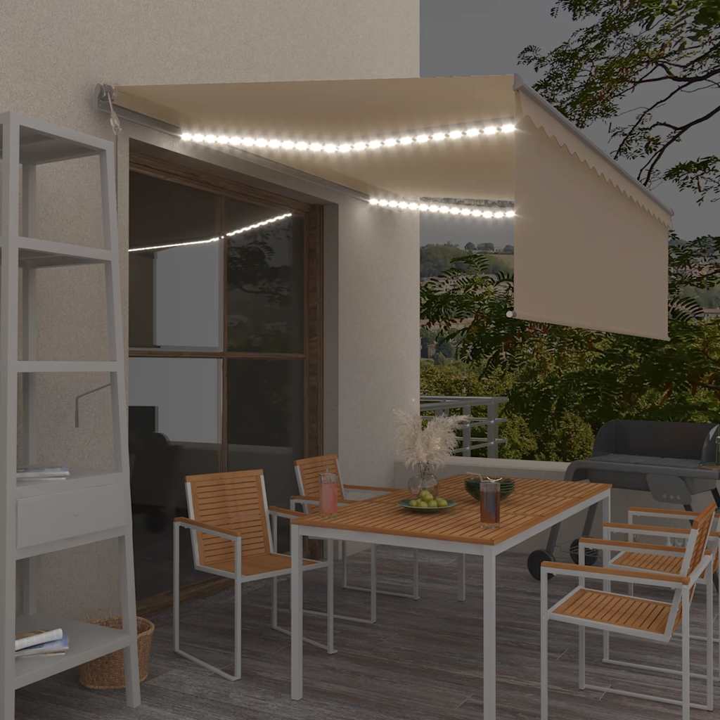 Luifel automatisch met rolgordijn LED windsensor 4x3 m crème is nu te koop bij PeponiXL, paradijselijk wonen!
