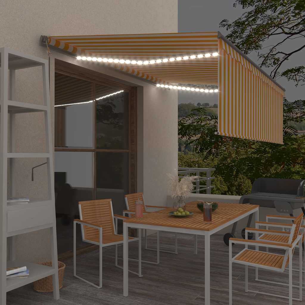 Luifel automatisch rolgordijn LED windsensor 4x3 m geel en wit is nu te koop bij PeponiXL, paradijselijk wonen!