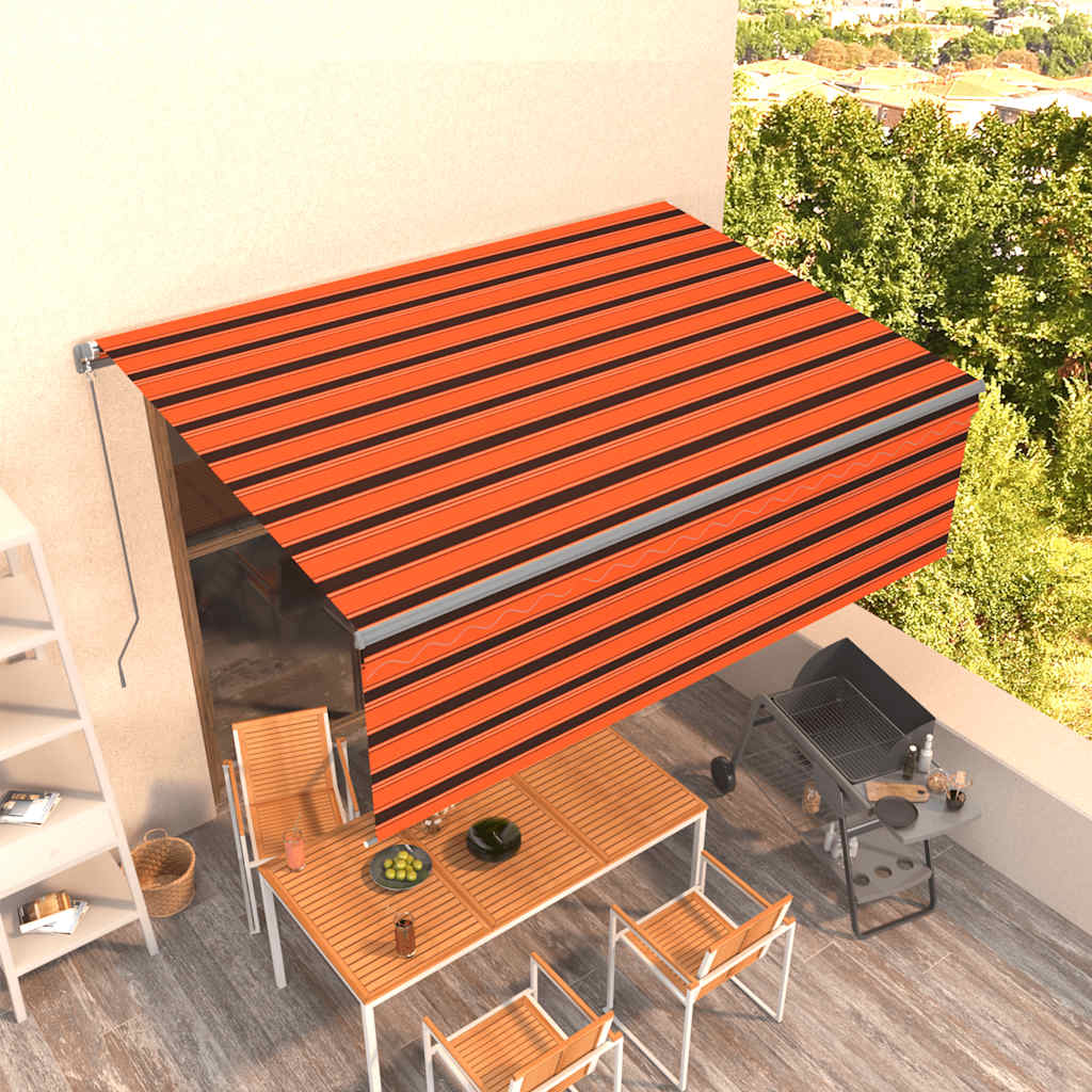 Luifel handmatig uittrekbaar met rolgordijn 4,5x3m oranje bruin is nu te koop bij PeponiXL, paradijselijk wonen!