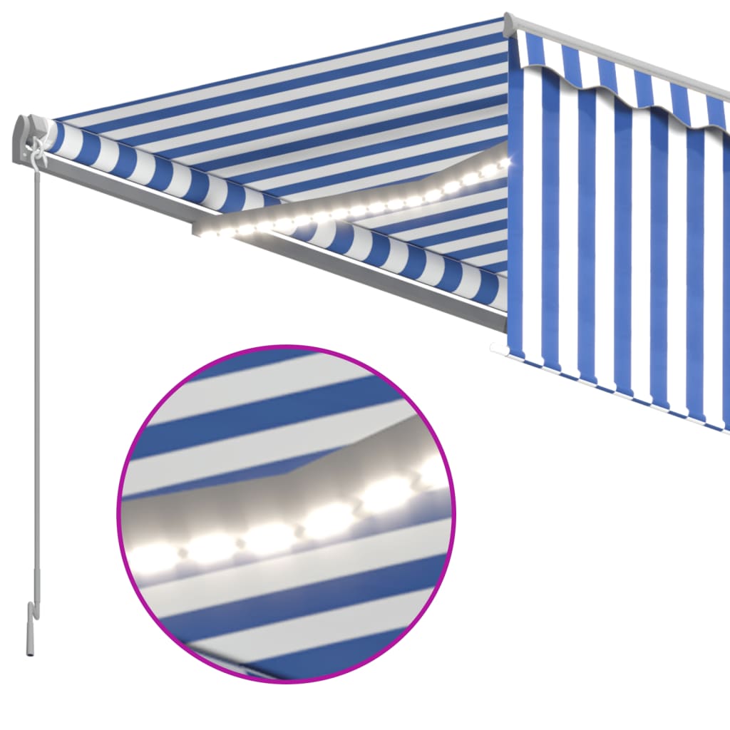Luifel met rolgordijn, LED en windsensor 4,5x3 m blauw en wit is nu te koop bij PeponiXL, paradijselijk wonen!