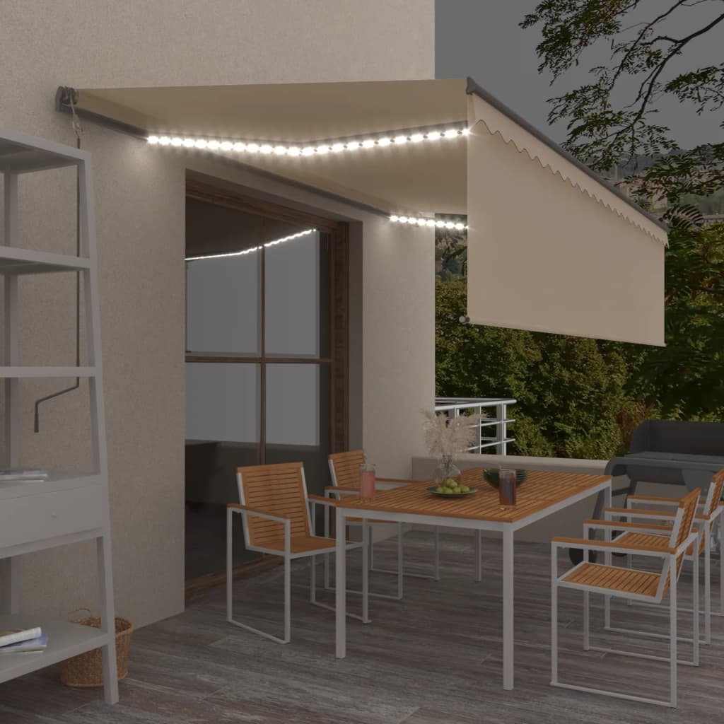 Luifel handmatig uittrekbaar met rolgordijn en LED 5x3 m crème is nu te koop bij PeponiXL, paradijselijk wonen!