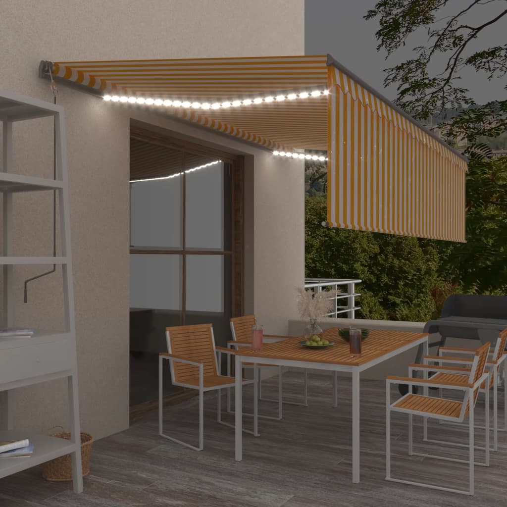 Luifel handmatig uittrekbaar met rolgordijn LED 5x3 m geel wit is nu te koop bij PeponiXL, paradijselijk wonen!